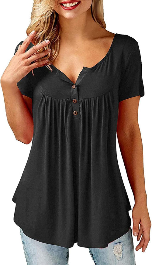 Beluring Women Casual V Neck Pleated Tunic Tops Shirts Blouse