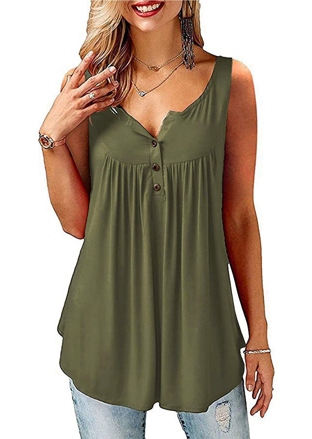 Beluring Women Casual V Neck Pleated Tunic Tops Shirts Blouse