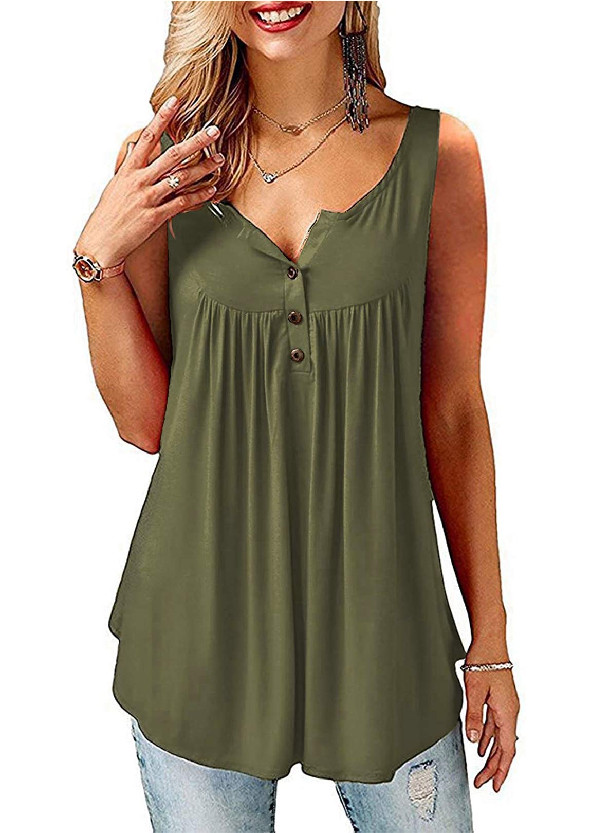 Beluring Women Casual V Neck Pleated Tunic Tops Shirts Blouse