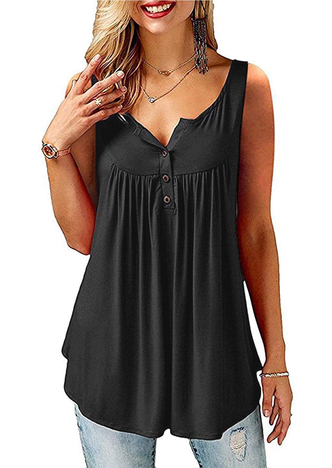 Beluring Women Casual V Neck Pleated Tunic Tops Shirts Blouse