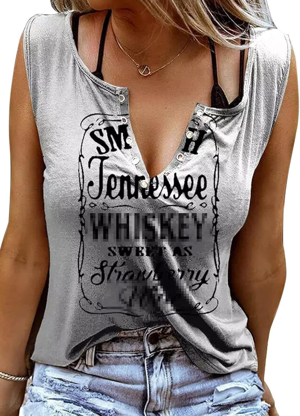 Smooth As Tennessee Tank Top Sweet As Strawberry Shirt Ring Hole Sleeveless Sexy V Neck Womens Retro Country Music Tops
