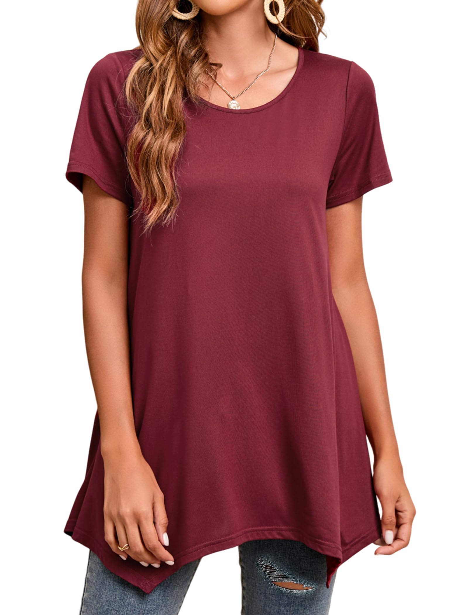 Enmain Womens Tunic Top 3/4 Long Sleeve Tunics for Women UK Plus Size Round Neck Longline Tops for Leggings Ladies Swing T Shirt Casual Loose Stretch Comfortable Blouses Shirts S-5XL
