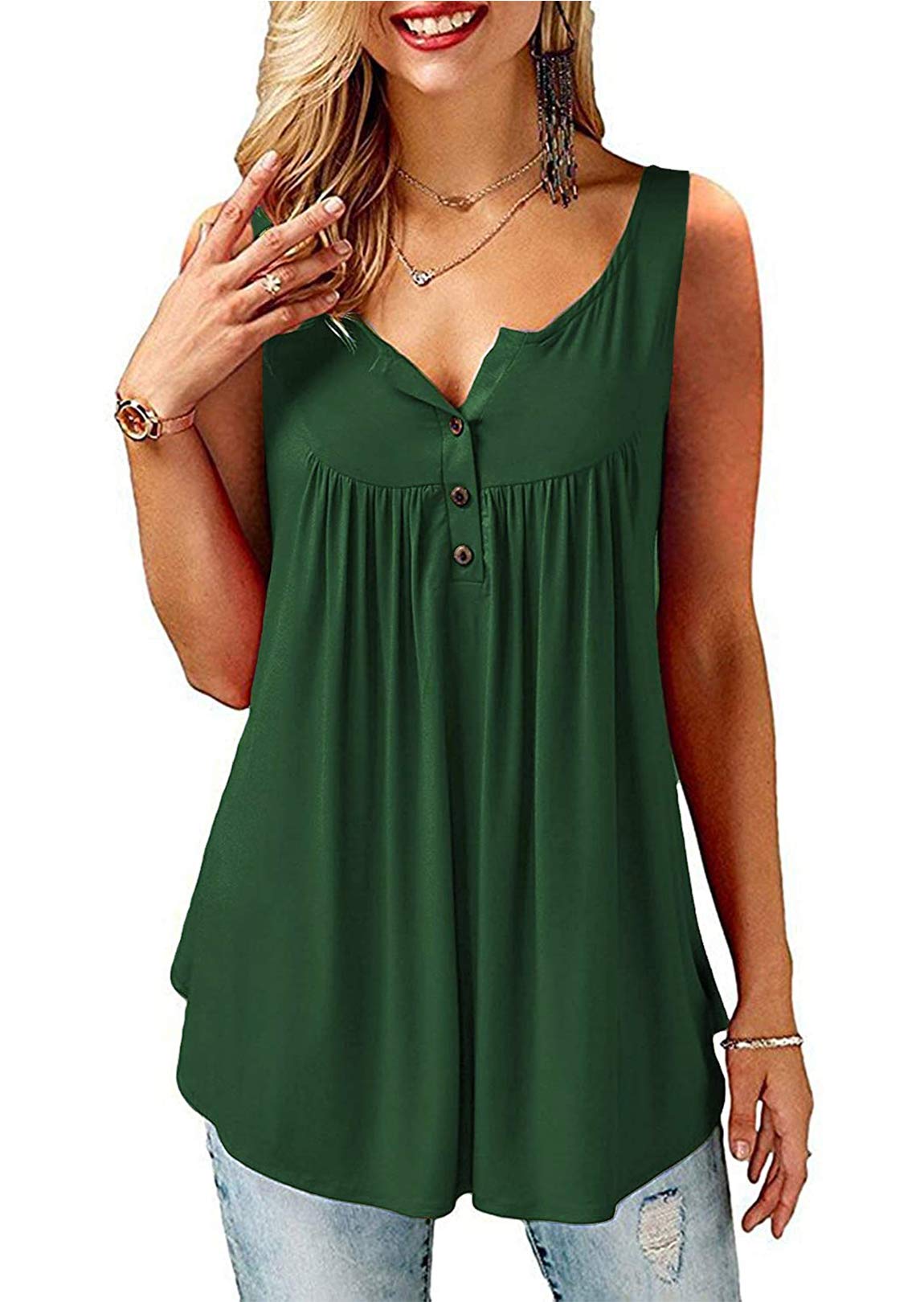 Beluring Women Casual V Neck Pleated Tunic Tops Shirts Blouse