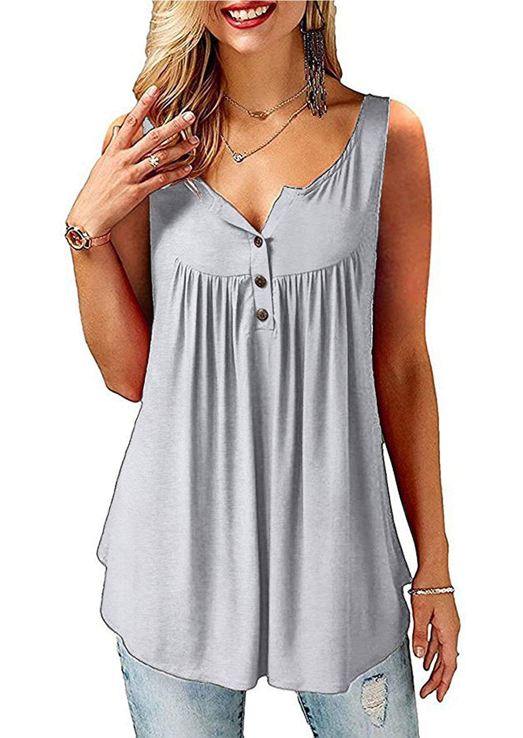Beluring Women Casual V Neck Pleated Tunic Tops Shirts Blouse