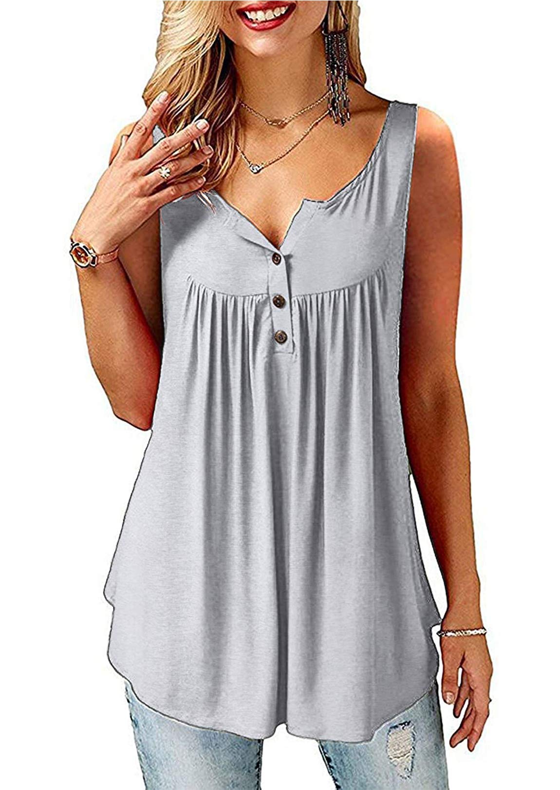 Beluring Women Casual V Neck Pleated Tunic Tops Shirts Blouse