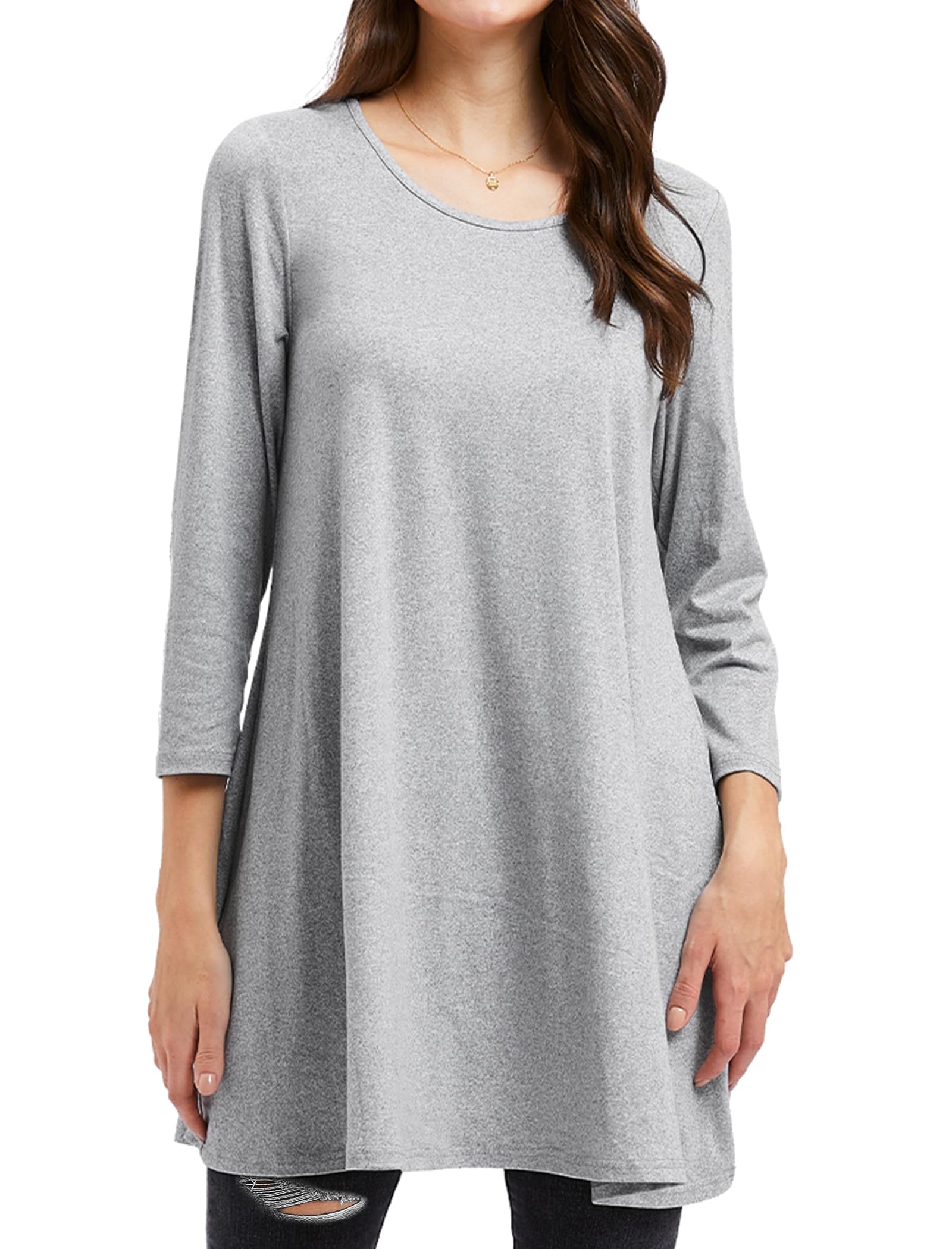 Enmain Womens Tunic Top 3/4 Long Sleeve Tunics for Women UK Plus Size Round Neck Longline Tops for Leggings Ladies Swing T Shirt Casual Loose Stretch Comfortable Blouses Shirts S-5XL