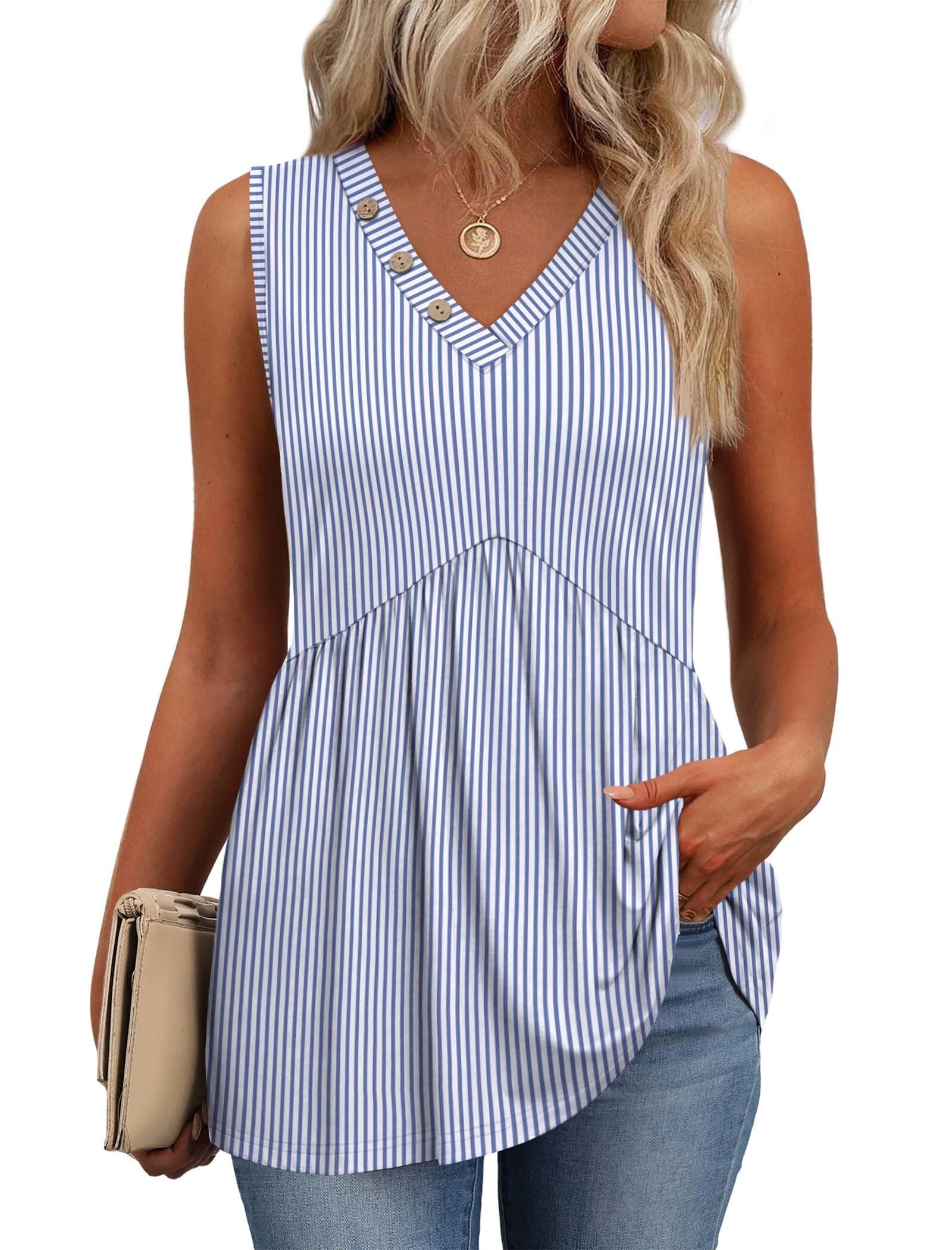 Aokosor Vests for Women Ladies Tops Summer Sleeveless V Neck Babydoll Tank Top Flowy Peplum Hem Shirt