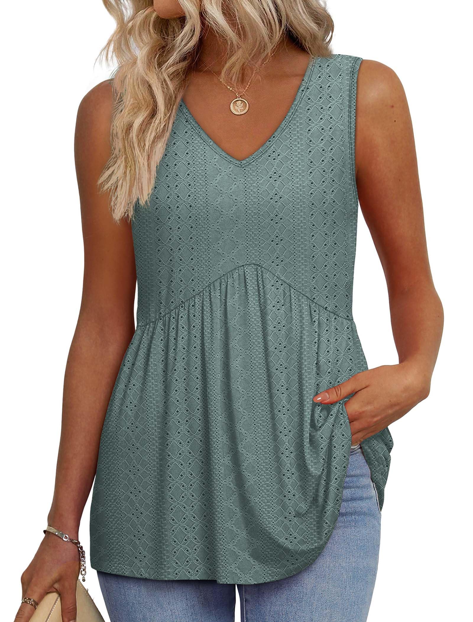 Aokosor Vests for Women Ladies Tops Summer Sleeveless V Neck Babydoll Tank Top Flowy Peplum Hem Shirt
