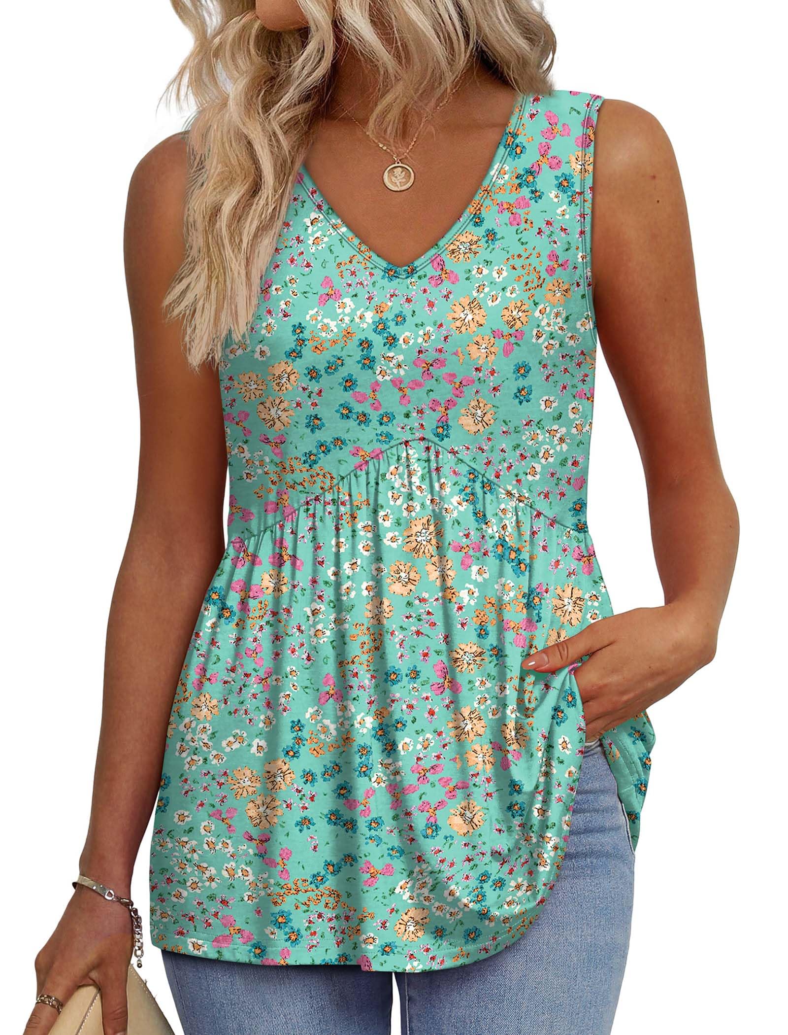 Aokosor Vests for Women Ladies Tops Summer Sleeveless V Neck Babydoll Tank Top Flowy Peplum Hem Shirt
