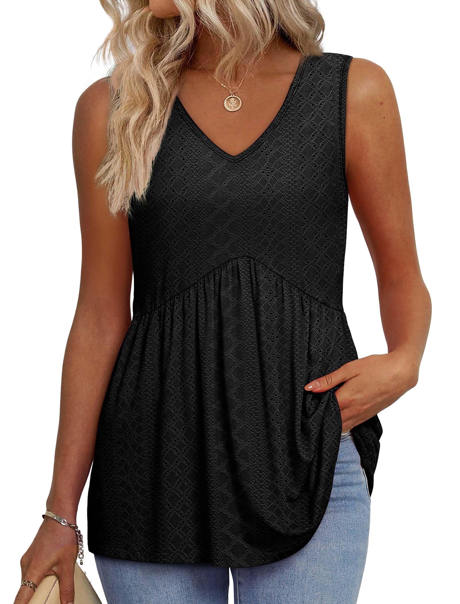 Aokosor Vests for Women Ladies Tops Summer Sleeveless V Neck Babydoll Tank Top Flowy Peplum Hem Shirt
