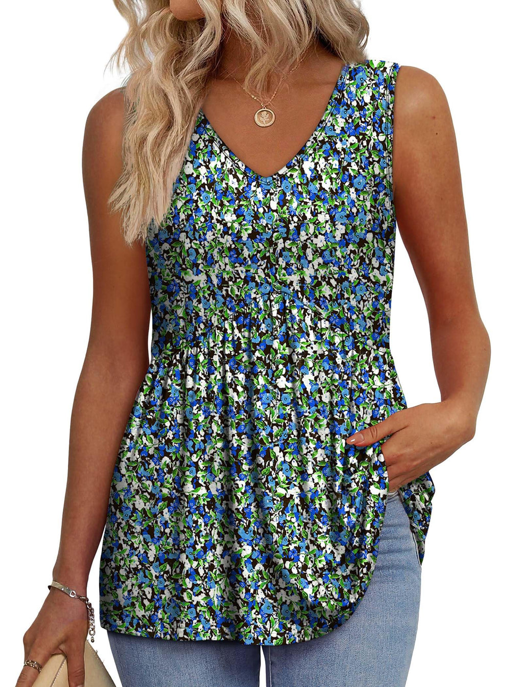 Aokosor Vests for Women Ladies Tops Summer Sleeveless V Neck Babydoll Tank Top Flowy Peplum Hem Shirt