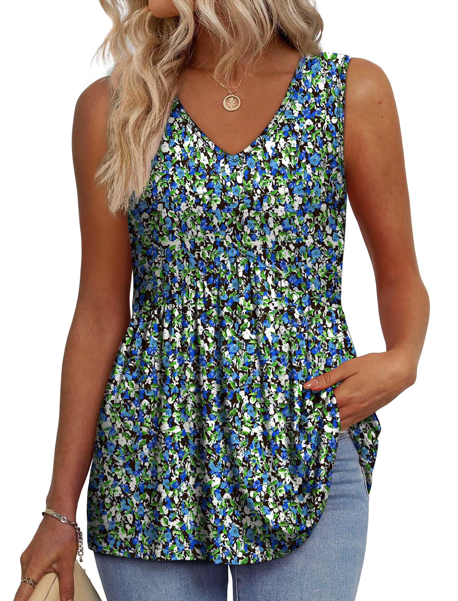Aokosor Vests for Women Ladies Tops Summer Sleeveless V Neck Babydoll Tank Top Flowy Peplum Hem Shirt