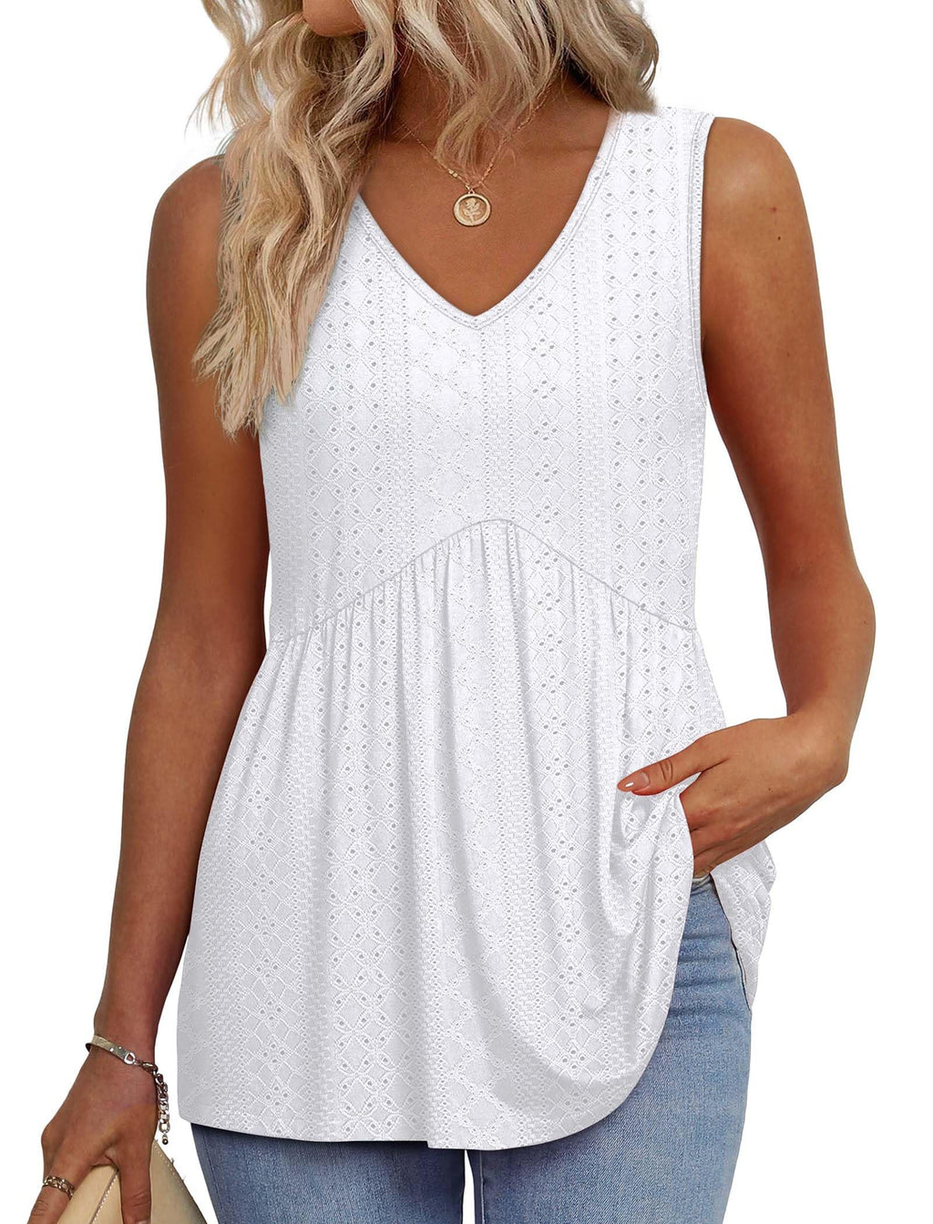 Aokosor Vests for Women Ladies Tops Summer Sleeveless V Neck Babydoll Tank Top Flowy Peplum Hem Shirt