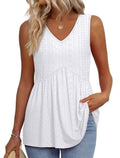 Aokosor Vests for Women Ladies Tops Summer Sleeveless V Neck Babydoll Tank Top Flowy Peplum Hem Shirt