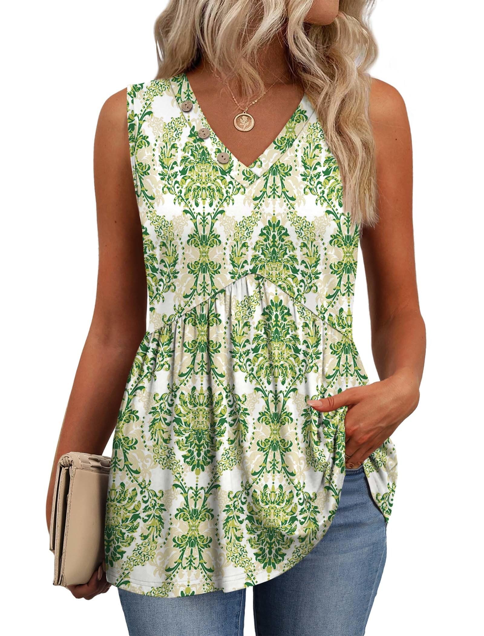 Aokosor Vests for Women Ladies Tops Summer Sleeveless V Neck Babydoll Tank Top Flowy Peplum Hem Shirt