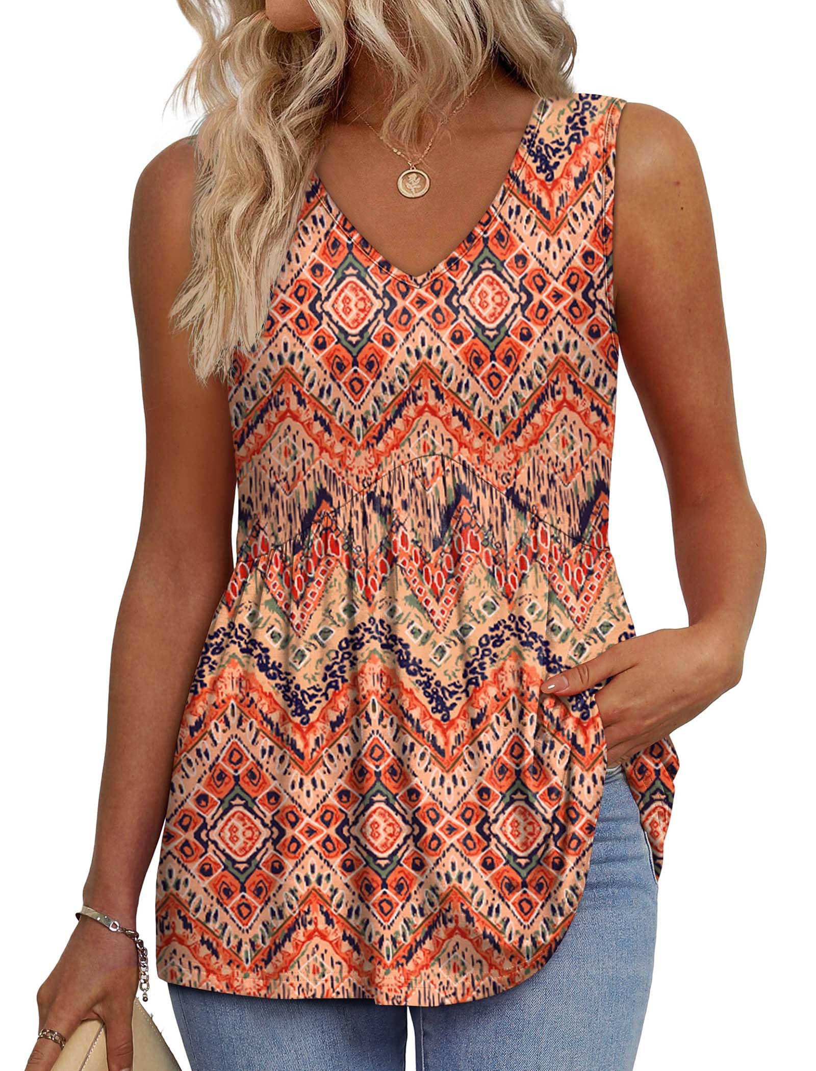Aokosor Vests for Women Ladies Tops Summer Sleeveless V Neck Babydoll Tank Top Flowy Peplum Hem Shirt