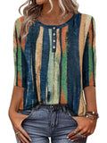 Zeagoo Women 3/4 Sleeve Tops Henley Crew Neck Blouses Casual Summer Tunic | Elegant Tops Summer Autumn T Shirts Dressy Outfits for Women Going Out Top Comfy Soft Variety of Floral S-3XL